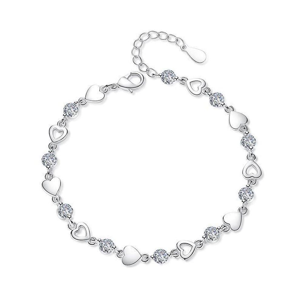 Sterling Silver Bracelet with Heart and Crystals